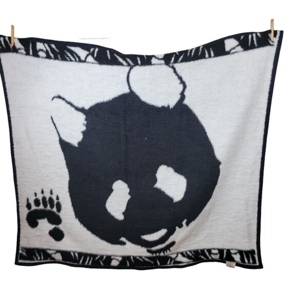 Vintage Biederlack Panda Face Fuzzy Fleece Blanket Plush 52" X 47" Warm Throw - Picture 2 of 6